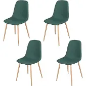 Urban Living "OSLO" Set van 4 Stoelen in Groene Stof met Metalen Poten in Houtlook