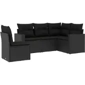vidaXL 5-delige Loungeset met kussens poly rattan zwart
