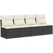 DKD Home Decor Tuinbank 4-zits met kussens poly rattan zwart