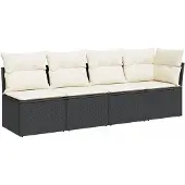 vidaXL Tuinbank 4-zits met kussens poly rattan zwart
