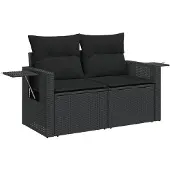 vidaXL - Tuinbank - 2-zits - met - kussens - poly - rattan - zwart
