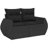 vidaXL Tuinbank met kussens 2-zits zwart poly rattan