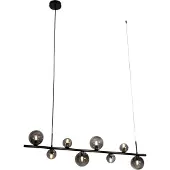 QAZQA Hanglamp zwart met smoke glas langwerpig 8-lichts - Monaco