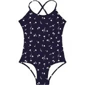 SLIPSTOP badpak Navy Grain - blauw met witte bloemen