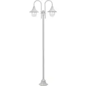 vidaXL Tuinpaalverlichting E27, 220 cm, aluminium, 2 lantaarns, wit