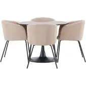 Ebuy24 Glade eethoek tafel zwart en 4 berit stoelen beige.