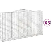 vidaXL Gabionen met boogvorm, 3 stuks, 400x50x220/240 cm, verzinkt staal