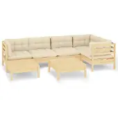 vidaXL 7-delige Loungeset met crèmekleurige kussens massief grenenhout