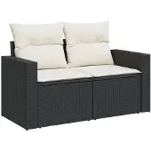 vidaXL Tuinbank 2-zits met kussens poly rattan zwart