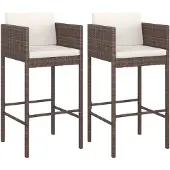 vidaXL Barkrukken 2 st met kussens poly rattan bruin