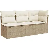 vidaXL Tuinbank 3-zits met kussens poly rattan beige