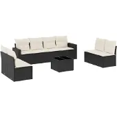vidaXL 9-delige Loungeset met kussens poly rattan zwart