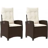 vidaXL Tuinstoelen 2 st verstelbaar met kussens poly rattan bruin
