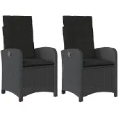 vidaXL Tuinstoelen 2 st verstelbaar met kussens poly rattan zwart