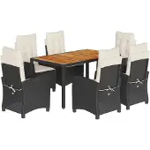 vidaXL 7-delige tuinset met kussens, zwart, van polyrotan