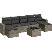 vidaXL 8-delige Loungeset met kussens poly rattan grijs