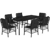 vidaXL 7-delige tuinset met kussens, zwart, van polyrotan