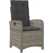 vidaXL Tuinstoel verstelbaar met kussens poly rattan grijs