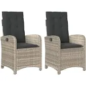vidaXL Tuinstoelen 2 st verstelbaar met kussens poly rattan lichtgrijs