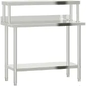 vidaXL Keukenwerktafel met bovenschap 110x55x120 cm roestvrij staal