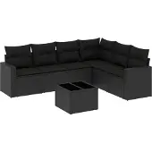 vidaXL 7-delige Loungeset met kussens poly rattan zwart