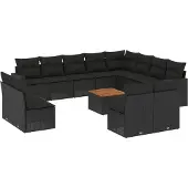 vidaXL 13-delige Loungeset met kussens poly rattan zwart