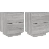 vidaXL Nachtkastjes met LED-verlichting 2 st bewerkt hout grijs sonoma