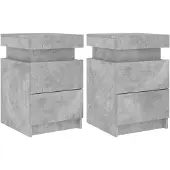 vidaXL Nachtkastjes met LED-verlichting 2 st 35x39x55 cm betongrijs