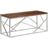vidaXL Salontafel, zilverkleurig roestvrij staal en massief hout