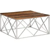 vidaXL Salontafel, zilverkleurig roestvrij staal en massief hout