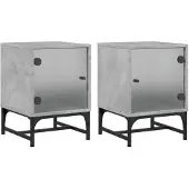 vidaXL Nachtkastjes met glazen deuren 2 st 35x37x50 cm betongrijs