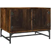 vidaXL Salontafel met glazen deuren, gerookt eikenhout, 68,5 x 50 x 50 cm