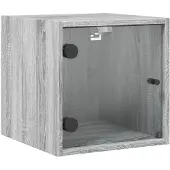 vidaXL Nachtkastje met glazen deur 35x37x35 cm grijs sonoma eikenkleur