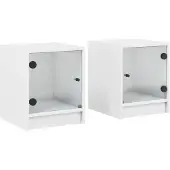 vidaXL Nachtkastjes met glazen deuren 2 st 35x37x42 cm wit