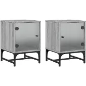 vidaXL Nachtkastjes met glazen deuren 2 st 35x37x50 cm grijs sonoma