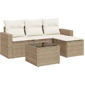 vidaXL 5-delige Loungeset met kussens poly rattan beige