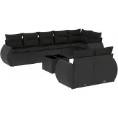 vidaXL 9-delige Loungeset met kussens poly rattan zwart