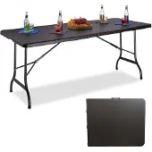 MaxxGarden Vouwtafel - Zwart - Rotanlook - 180x75x74 cm