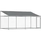 vidaXL Hondenhok met dak en deur 4x2x2 m gegalvaniseerd staal grijs