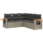vidaXL 5-delige tuinmeubelset met kussens, grijs, polyrotan