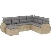 vidaXL 7-delige Loungeset met kussens poly rattan beige