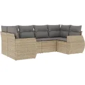 vidaXL 6-delige Loungeset met kussens poly rattan beige