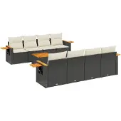 vidaXL 9-delige tuinmeubelset met kussens, zwart, polyrotan