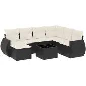 vidaXL 8-delige Loungeset met kussens poly rattan zwart