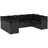vidaXL 9-delige Loungeset met kussens poly rattan zwart