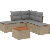 vidaXL 6-delige tuinmeubelset met kussens, beige, polyrotan