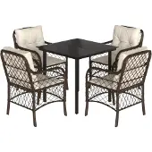 vidaXL 5-delige Tuinset met kussens poly rattan bruin