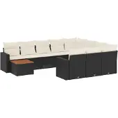 vidaXL 11-delige Loungeset met kussens poly rattan zwart
