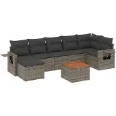 vidaXL 8-delige Loungeset met kussens poly rattan grijs