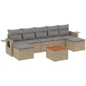 vidaXL 8-delige Loungeset met kussens poly rattan beige
